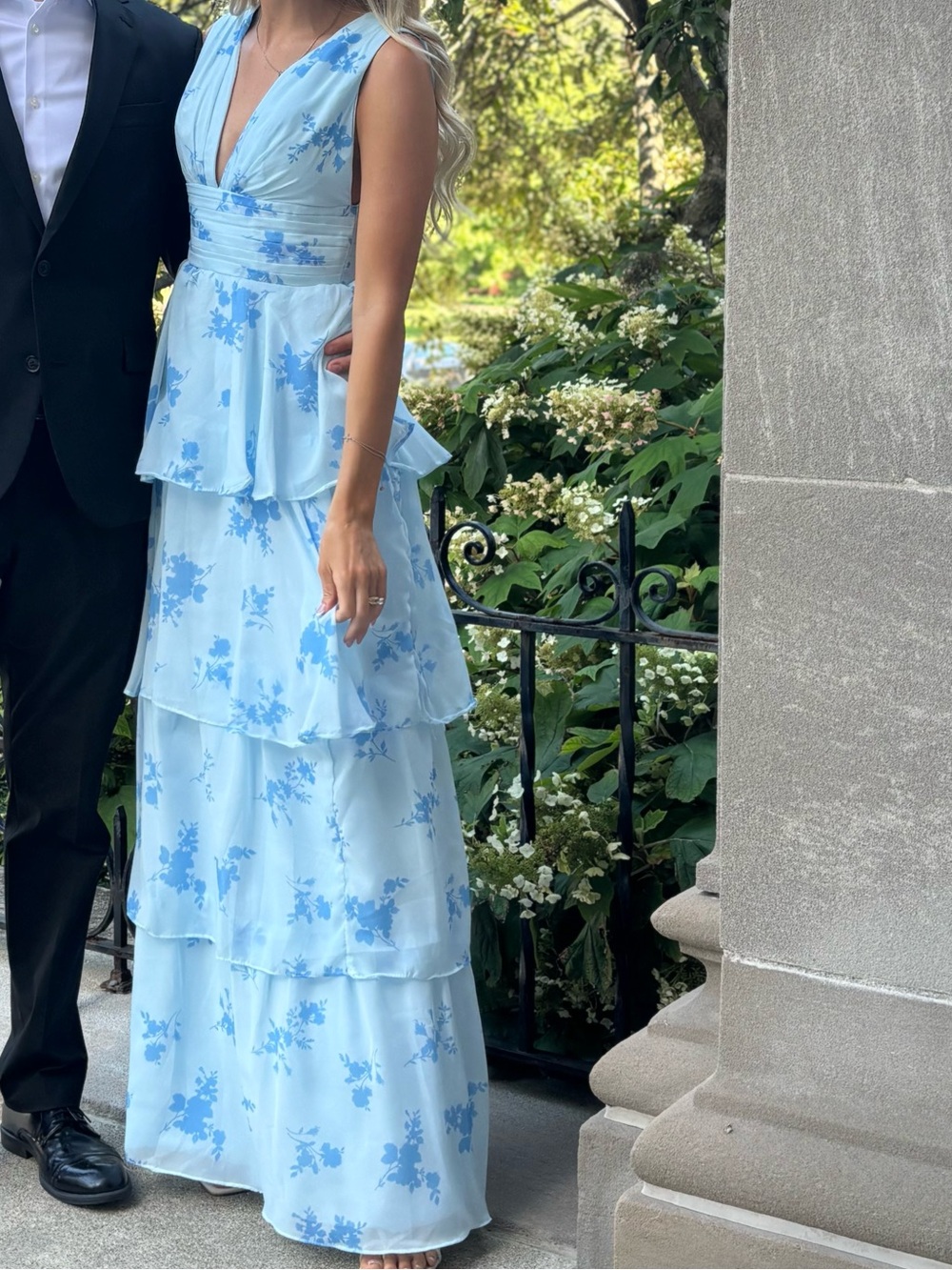 Light Blue Tiered Floral Maxi Dress
